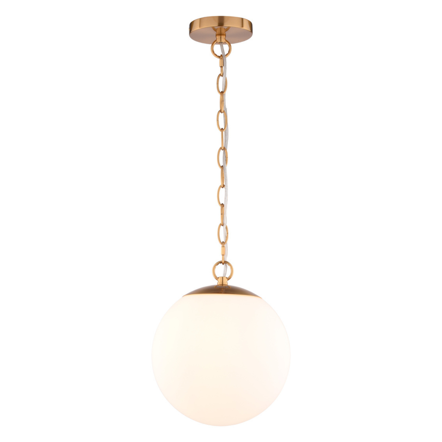 Linden 10-in. W 1 Light Globe Pendant Matte Black/Muted Brass with Frosted Opal Glass