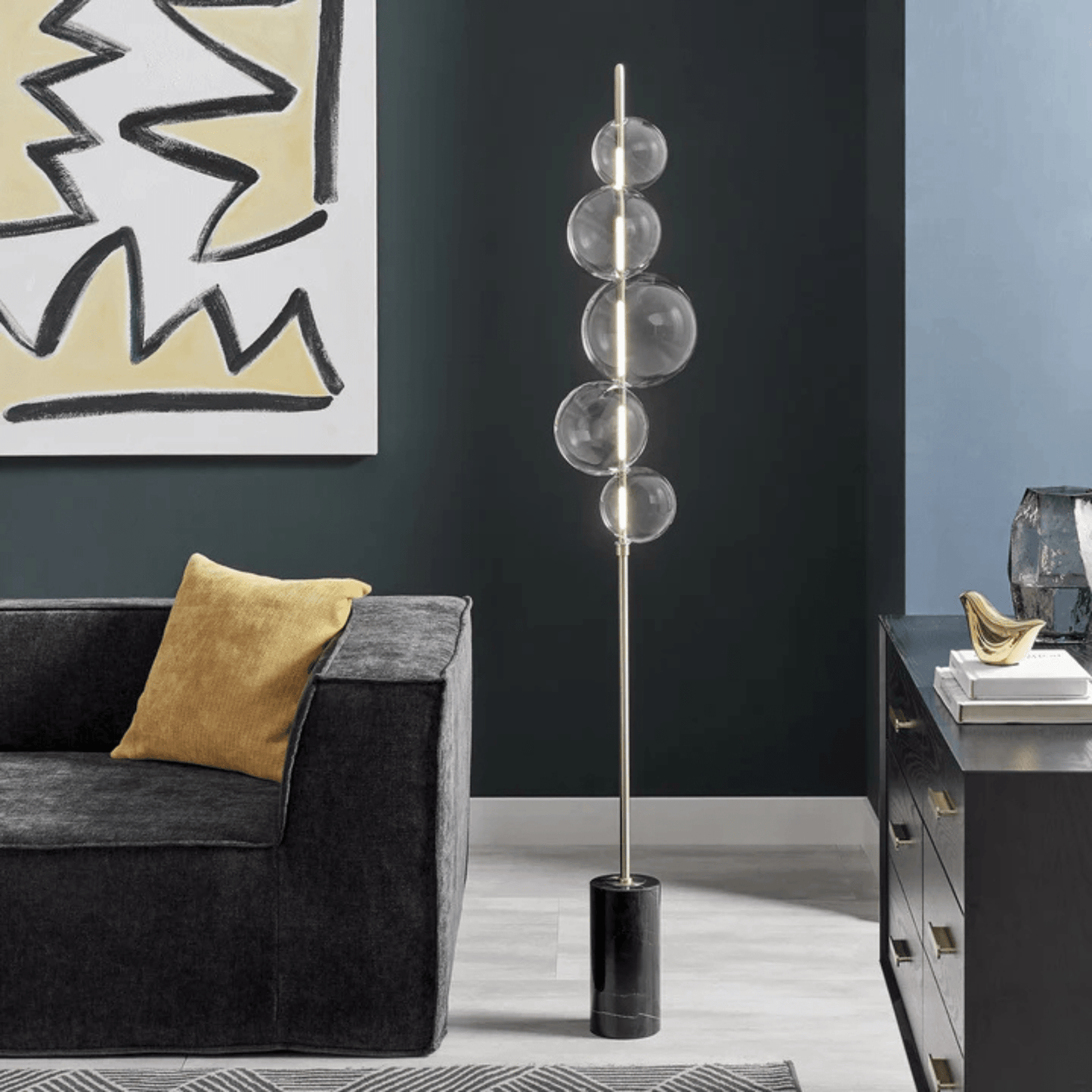 Aluminum and Glass Floor Lamp Satin Nickel - Orvon Lighting