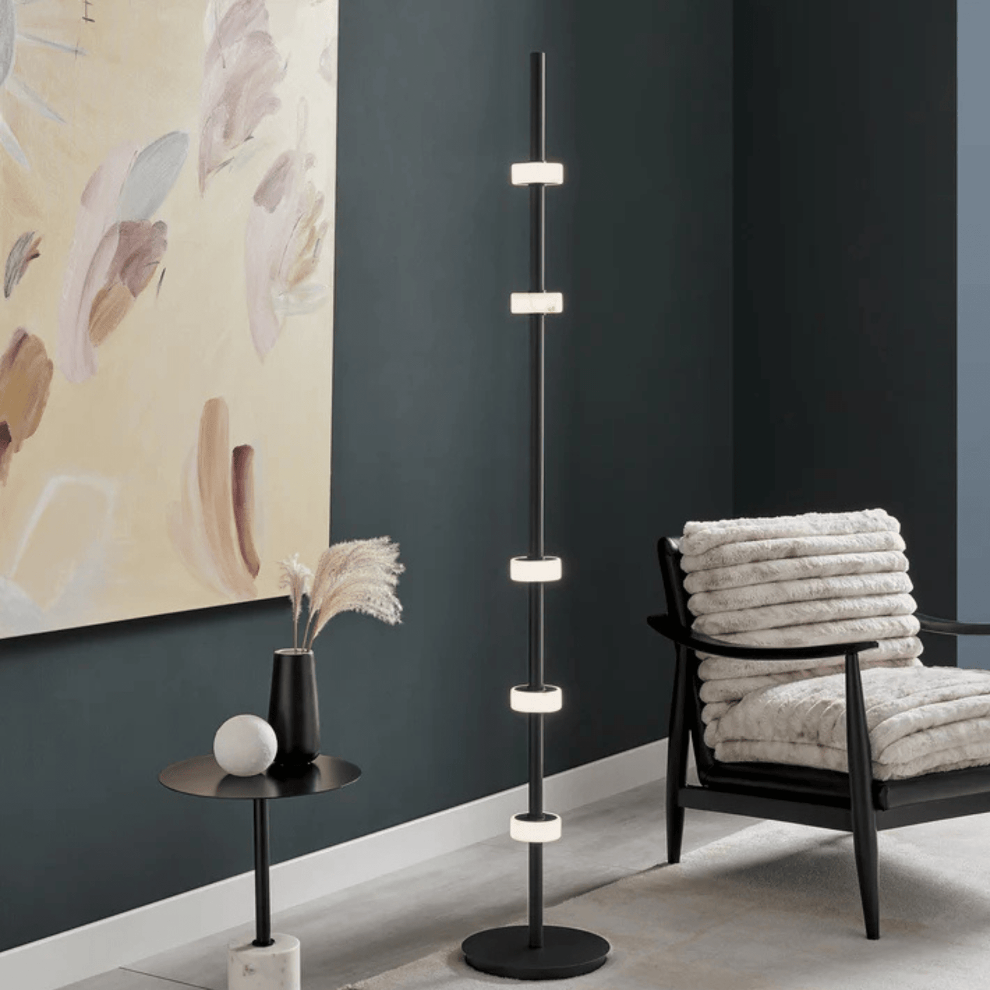 Aluminum and Spanish Alabaster Floor Lamp Black - Orvon Lighting
