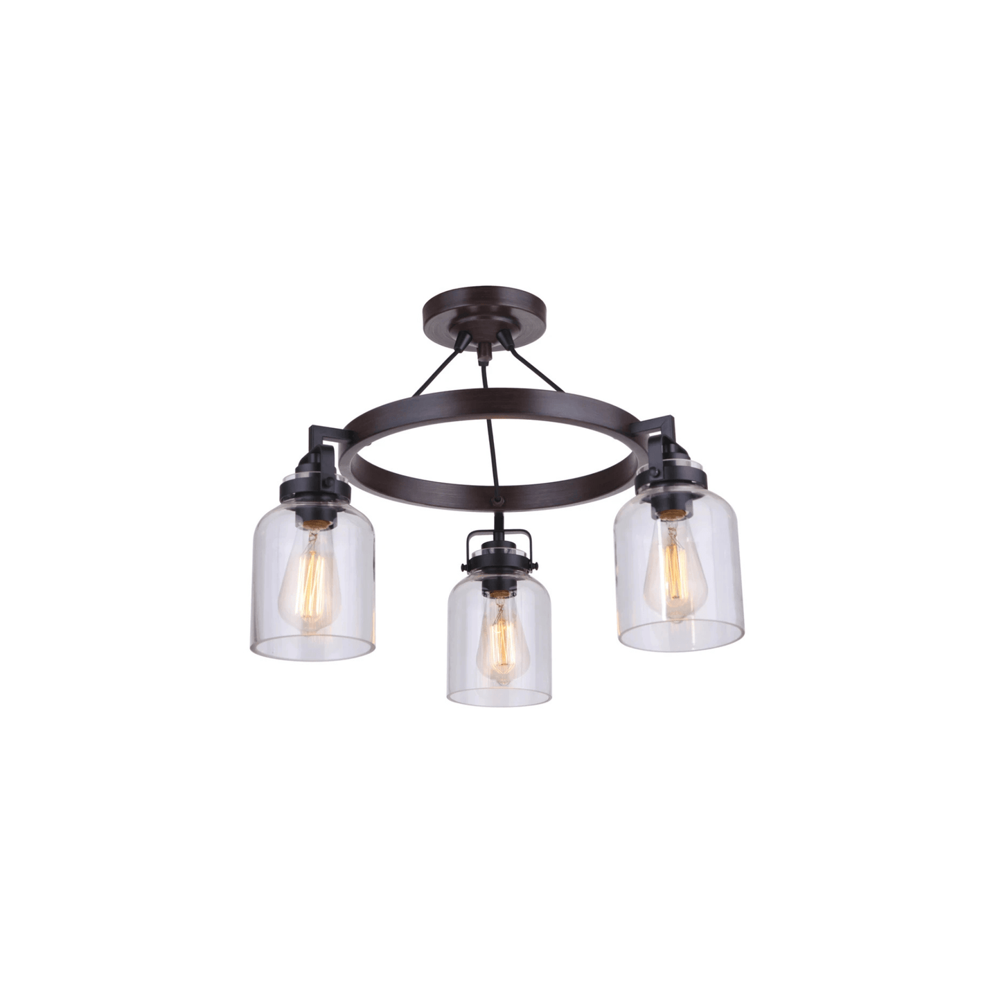 Foxwood 3 Light 22 inch Flat Black with Dark Teak Semi Flush Ceiling Light in Flat Black/Dark Teak - Orvon Lighting