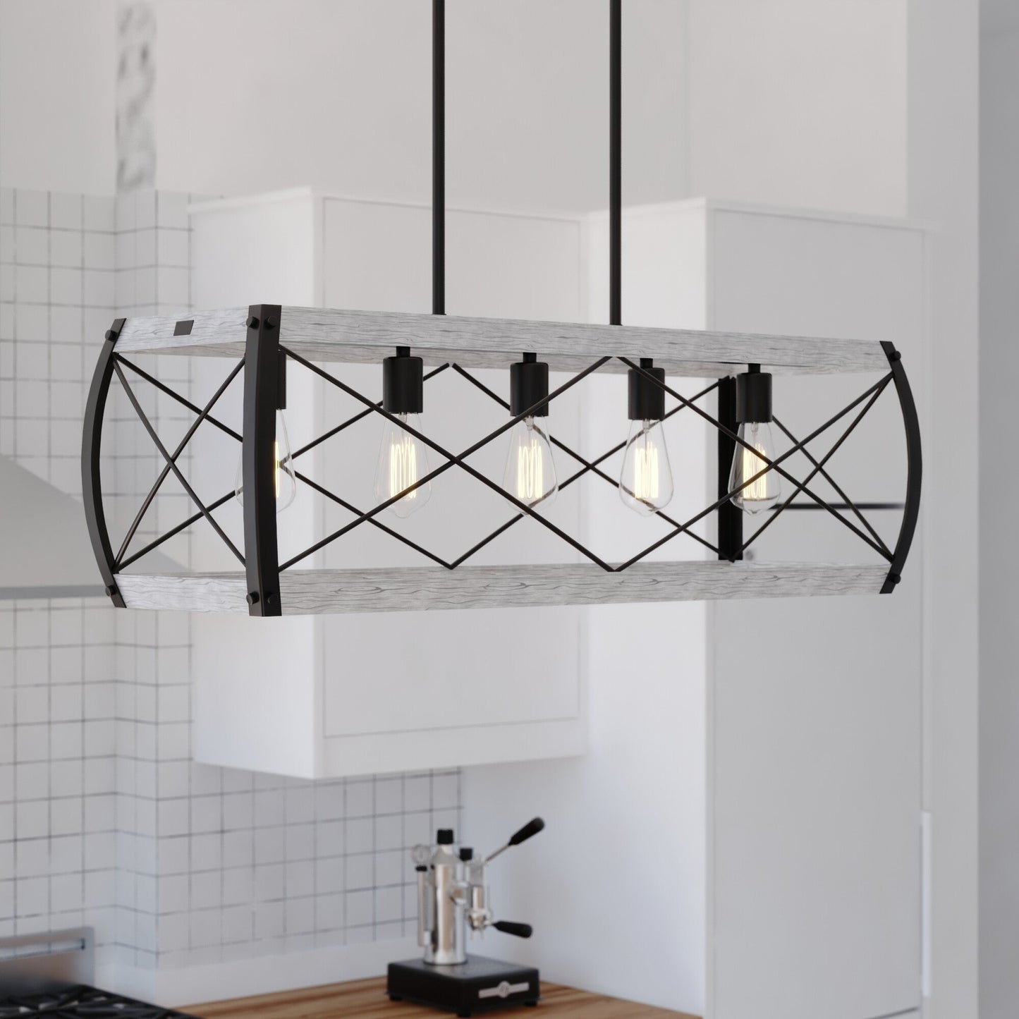 Montclare 35 - in. 5 Light Linear Chandelier Textured Black and White Ash - Orvon Lighting