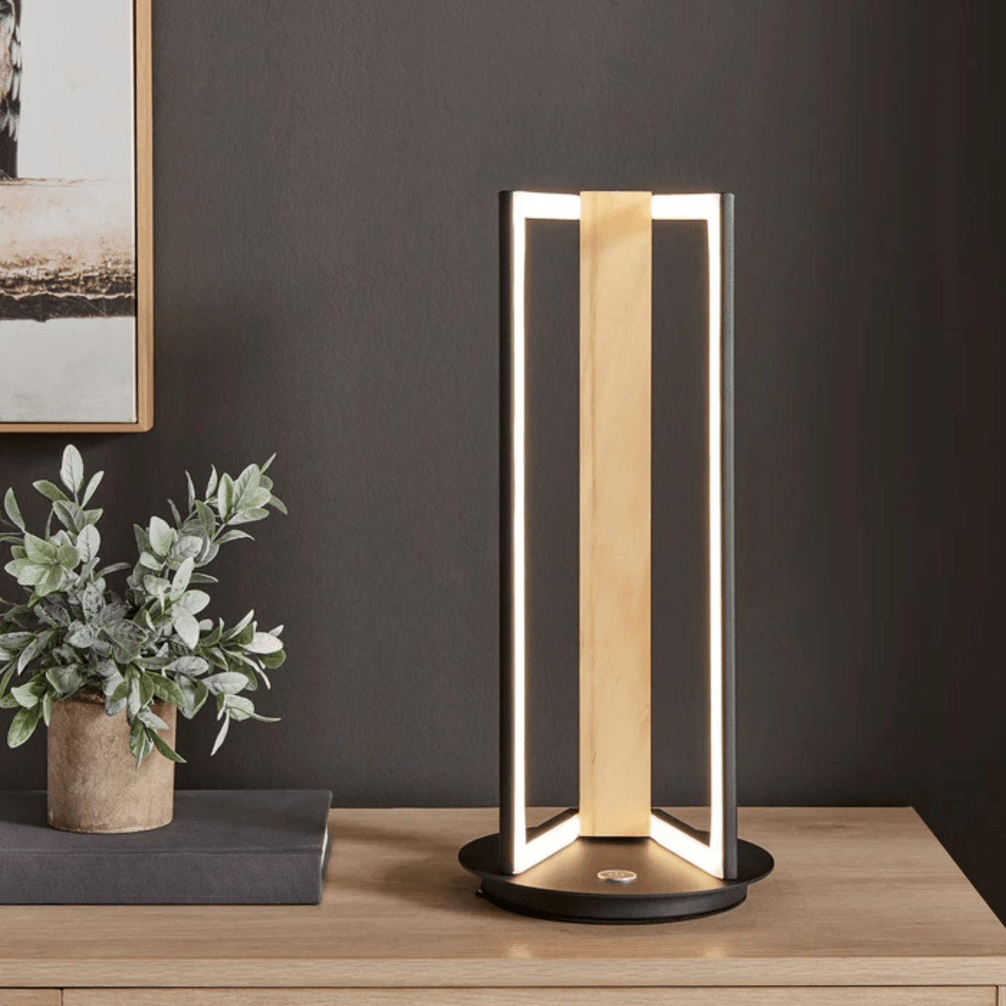 Table Lamp Satin Black & Wood - Orvon Lighting