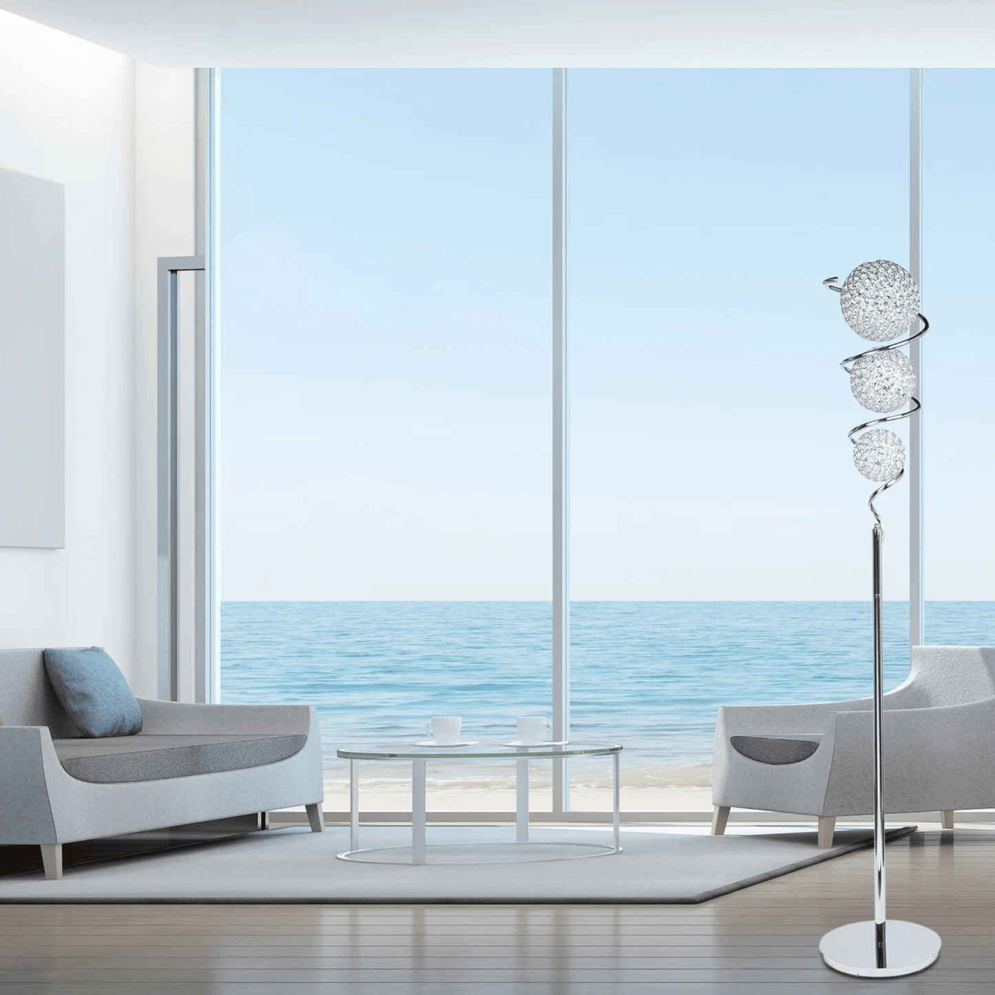 Vertical Crystal Sphere Floor Lamp 3 Light - Orvon Lighting