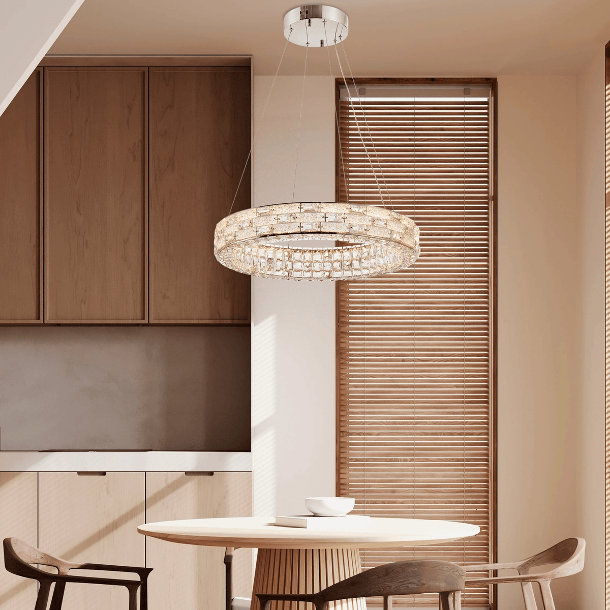 1 Ring Modern LED Crystal Chandelier in Chrome - Orvon Lighting