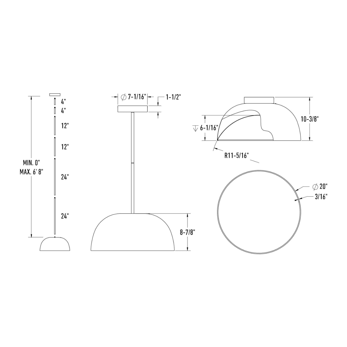 20″ 2 - in - 1 Flush Mount And Pendant - Orvon Lighting