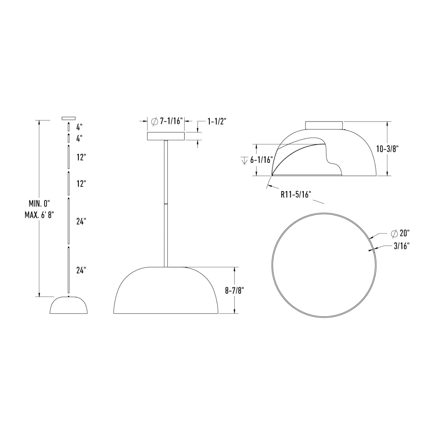20″ 2 - in - 1 Flush Mount And Pendant - Orvon Lighting