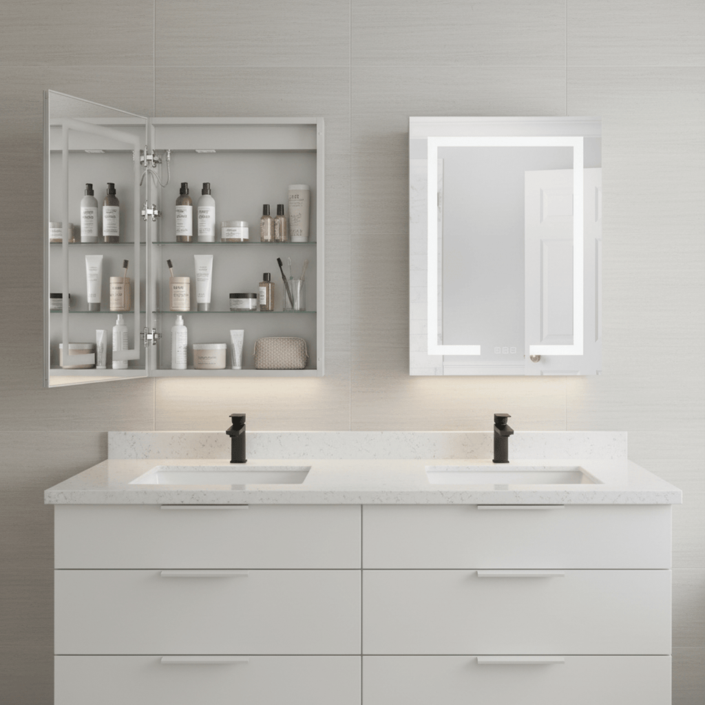24" x 30" Front/Inside Lit LED Mirror Medicine Cabinet in White - Orvon Lighting
