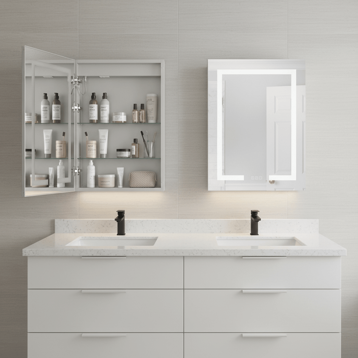 24" x 30" Front/Inside Lit LED Mirror Medicine Cabinet in White - Orvon Lighting