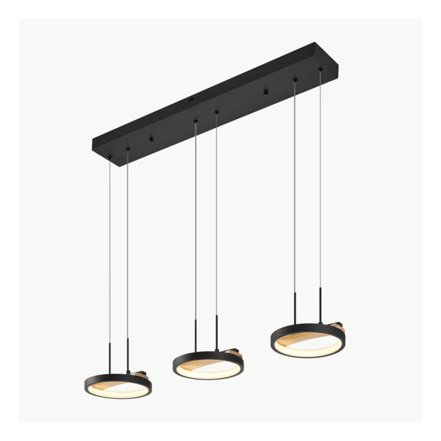 3 heads Satin Black & Wood Chandelier - Orvon Lighting