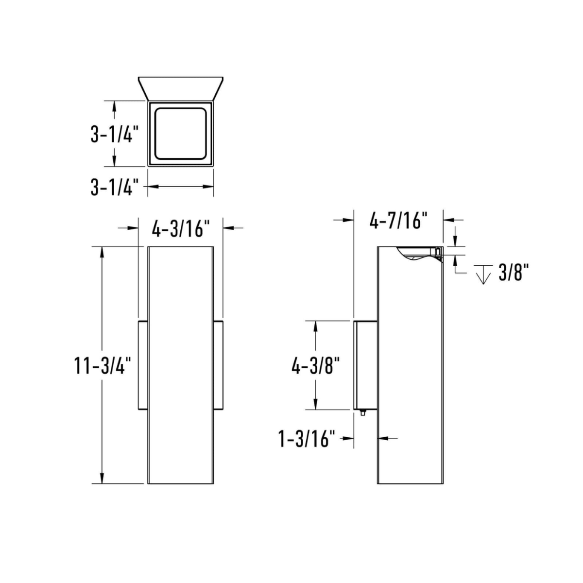 4in Square Wall Sconce, 120v, Triac - Black - Orvon Lighting