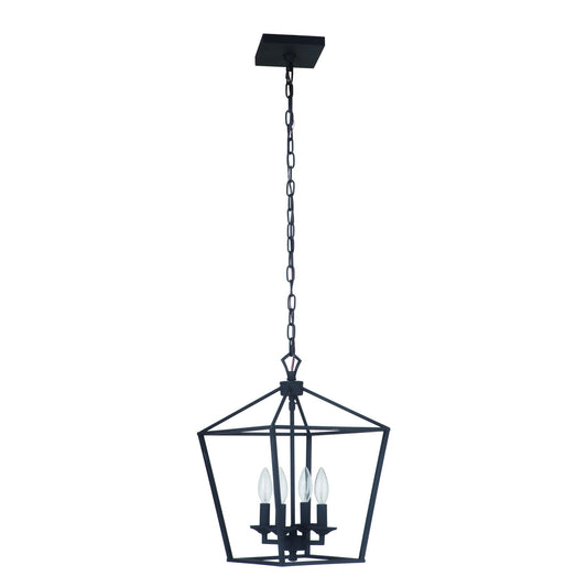 Flynt Four-Light Geometric Entry Pendant with Industrial Open Design