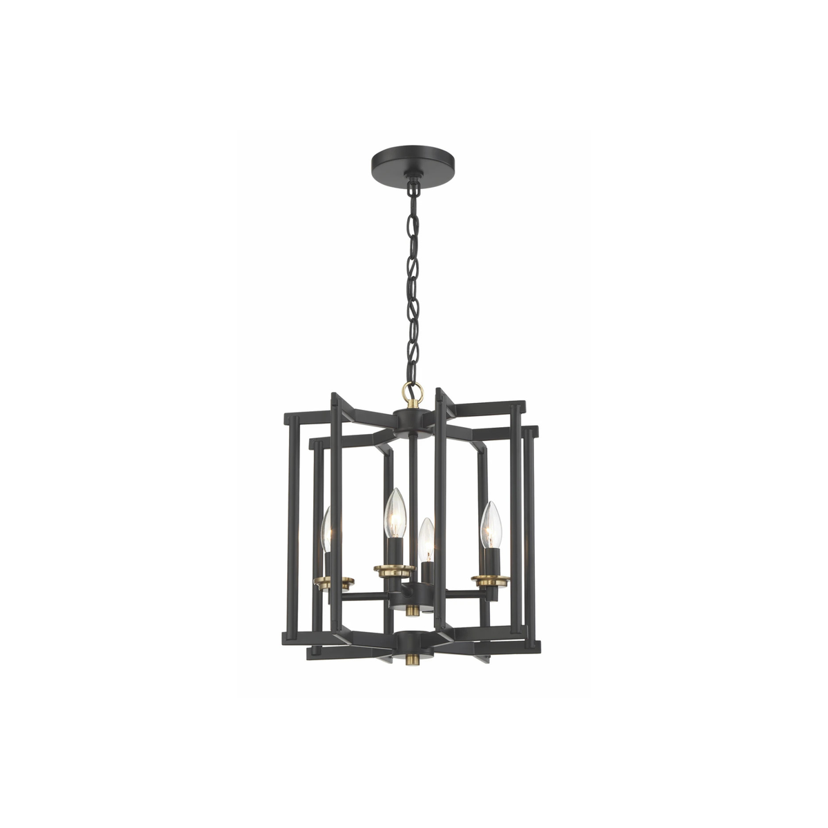 Avante Grand 4 Light 13.98 inch Flat Black and Satin Brass Cage Foyer Light Ceiling Light
