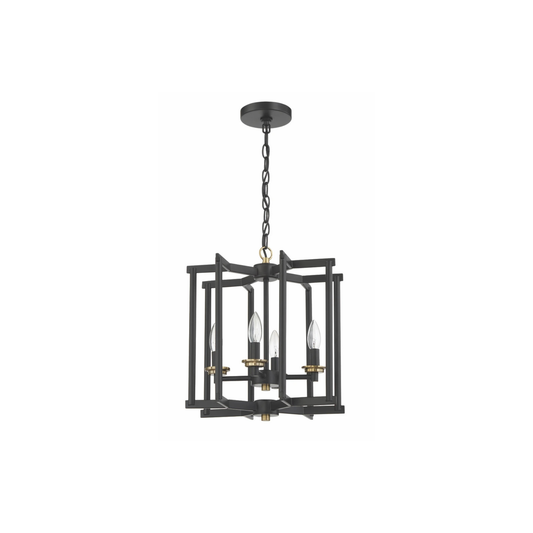 Avante Grand 4 Light 13.98 inch Flat Black and Satin Brass Cage Foyer Light Ceiling Light