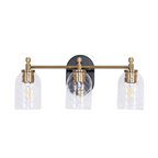 Council 3 Light Vanity in Flat Black/Satin Brass (Clear Swirl Texture Glass)