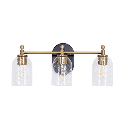 Council 3 Light Vanity in Flat Black/Satin Brass (Clear Swirl Texture Glass)
