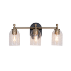 Council 3 Light Vanity in Flat Black/Satin Brass (Clear Swirl Texture Glass)
