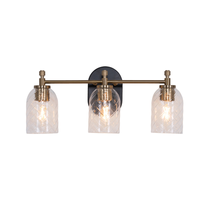 Council 3 Light Vanity in Flat Black/Satin Brass (Clear Swirl Texture Glass)