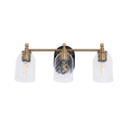 Council 3 Light Vanity in Flat Black/Satin Brass (Clear Swirl Texture Glass)