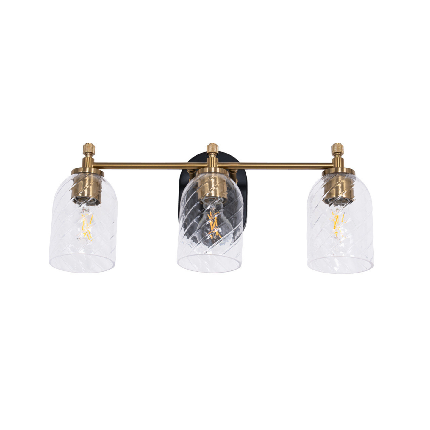 Council 3 Light Vanity in Flat Black/Satin Brass (Clear Swirl Texture Glass)