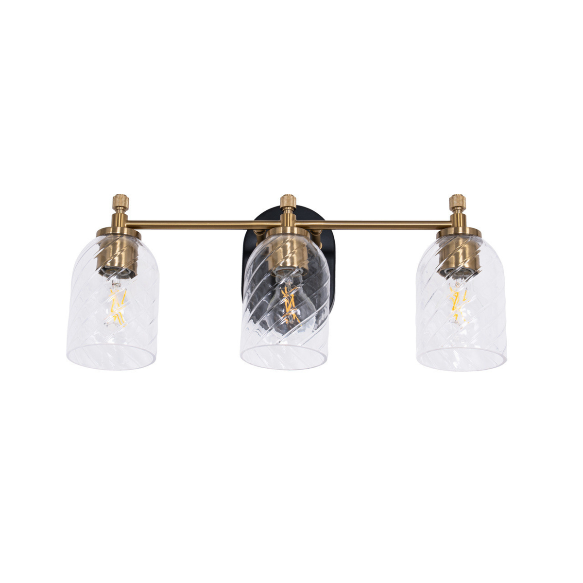 Council 3 Light Vanity in Flat Black/Satin Brass (Clear Swirl Texture Glass)