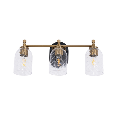 Council 3 Light Vanity in Flat Black/Satin Brass (Clear Swirl Texture Glass)