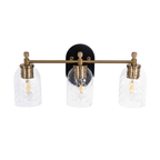Council 3 Light Vanity in Flat Black/Satin Brass (Clear Swirl Texture Glass)