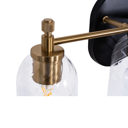 Council 3 Light Vanity in Flat Black/Satin Brass (Clear Swirl Texture Glass)