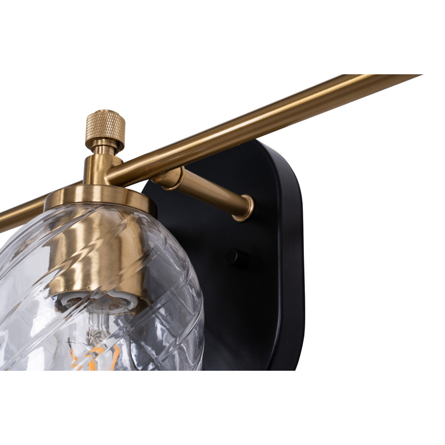 Council 3 Light Vanity in Flat Black/Satin Brass (Clear Swirl Texture Glass)