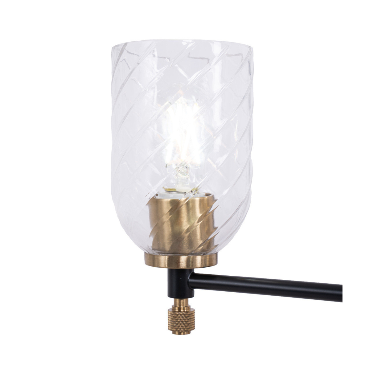 Council  Light Chandelier in Flat Black/Satin Brass (Clear Swirl Texture Glass)