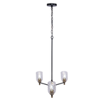 Council  Light Chandelier in Flat Black/Satin Brass (Clear Swirl Texture Glass)
