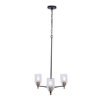 Council  Light Chandelier in Flat Black/Satin Brass (Clear Swirl Texture Glass)