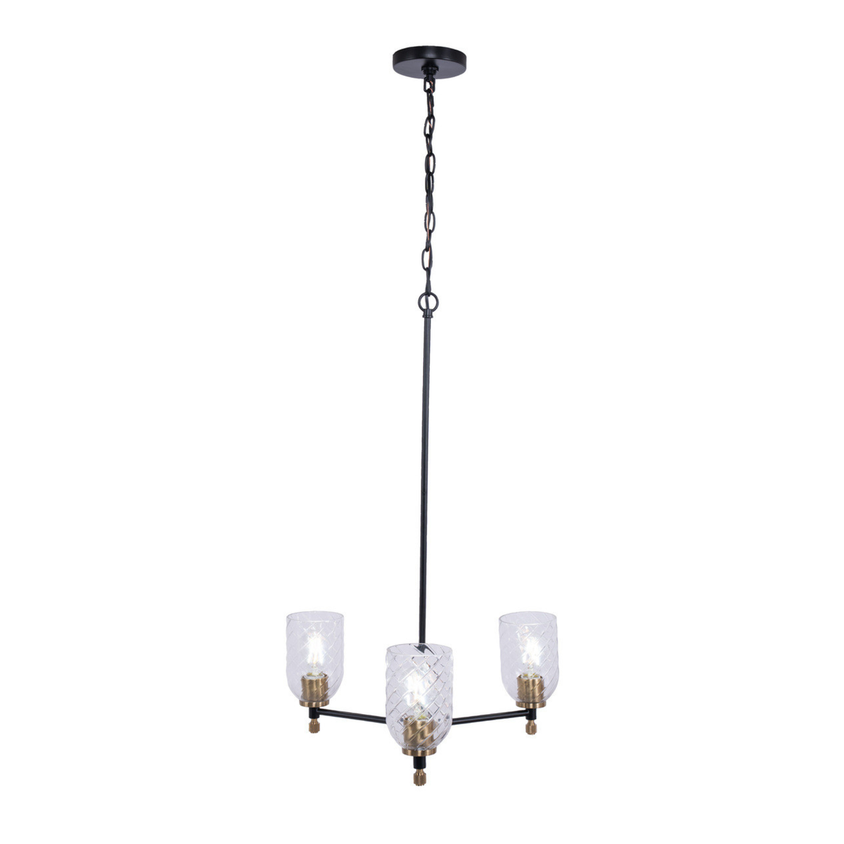 Council  Light Chandelier in Flat Black/Satin Brass (Clear Swirl Texture Glass)
