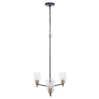 Council  Light Chandelier in Flat Black/Satin Brass (Clear Swirl Texture Glass)