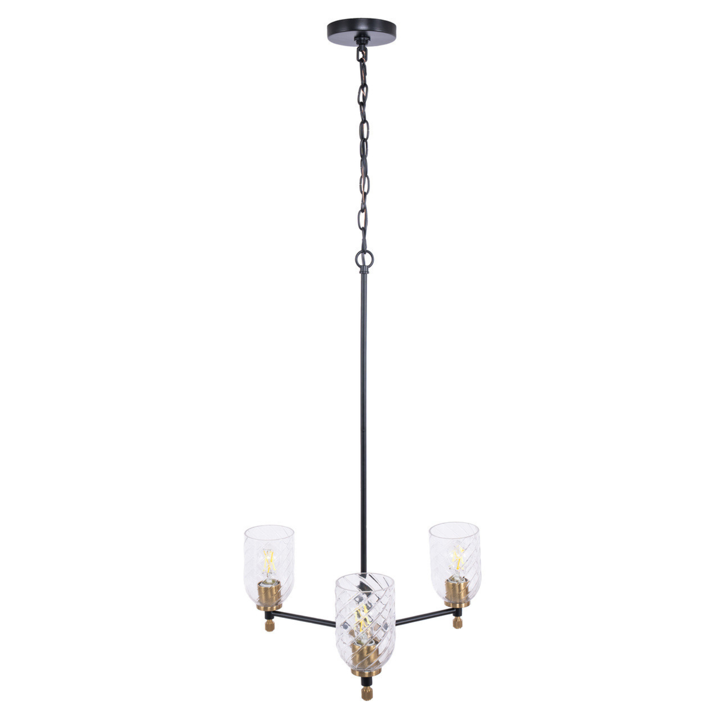 Council 3 Light Chandelier in Flat Black/Satin Brass (Clear Swirl Texture Glass)