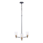 Council  Light Chandelier in Flat Black/Satin Brass (Clear Swirl Texture Glass)