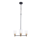 Council  Light Chandelier in Flat Black/Satin Brass (Clear Swirl Texture Glass)