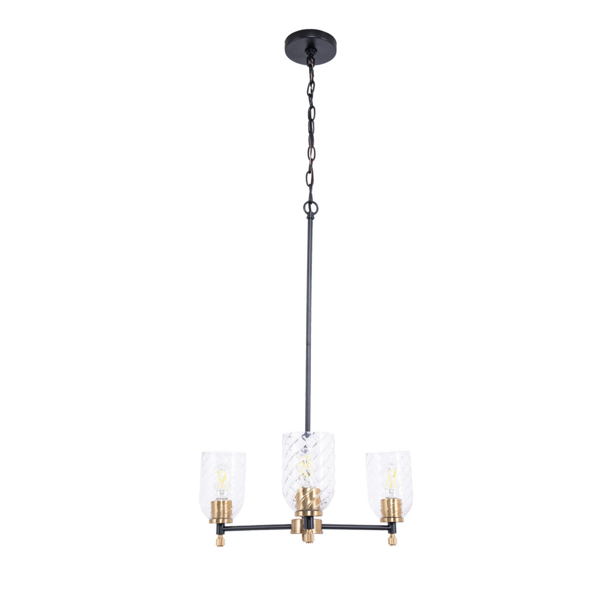 Council  Light Chandelier in Flat Black/Satin Brass (Clear Swirl Texture Glass)