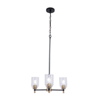 Council  Light Chandelier in Flat Black/Satin Brass (Clear Swirl Texture Glass)