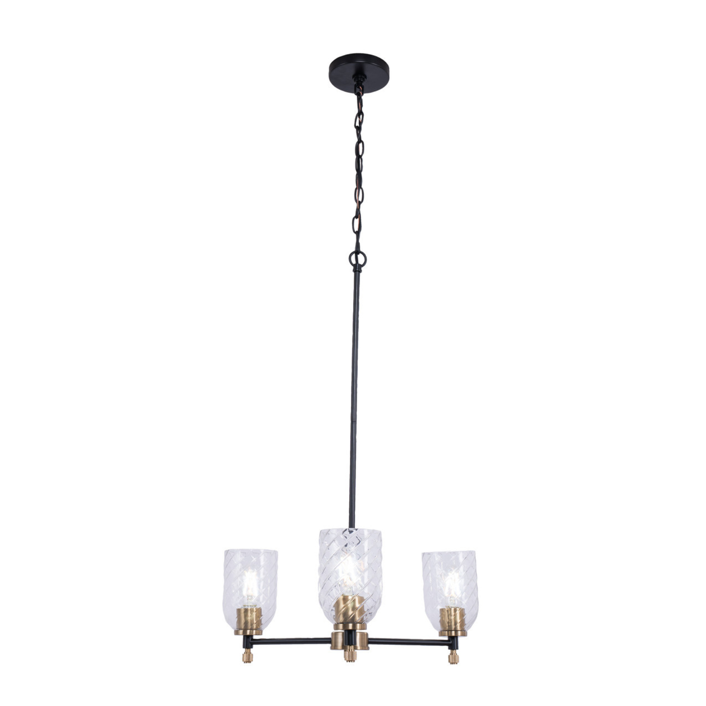 Council 3 Light Chandelier in Flat Black/Satin Brass (Clear Swirl Texture Glass)