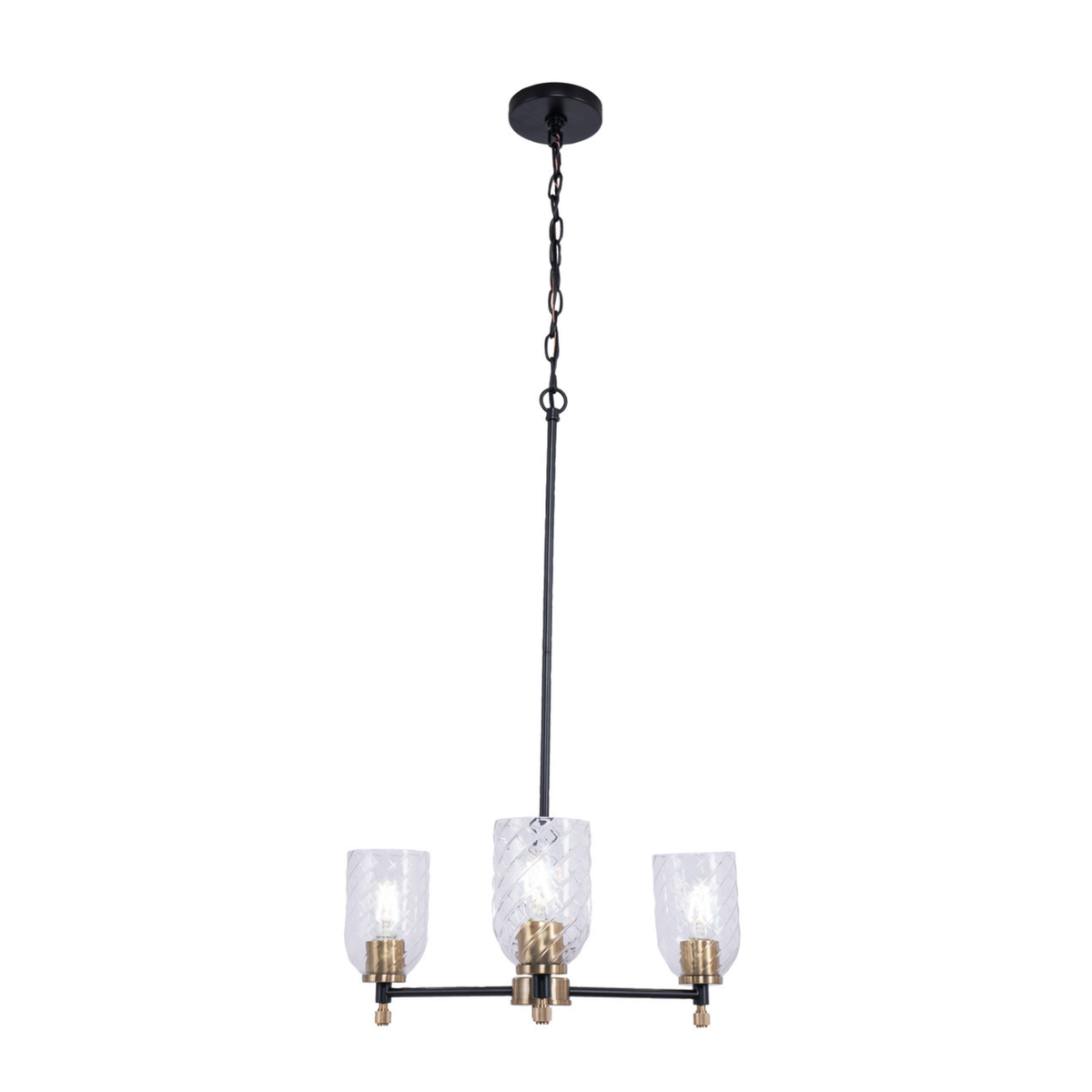 Council  Light Chandelier in Flat Black/Satin Brass (Clear Swirl Texture Glass)