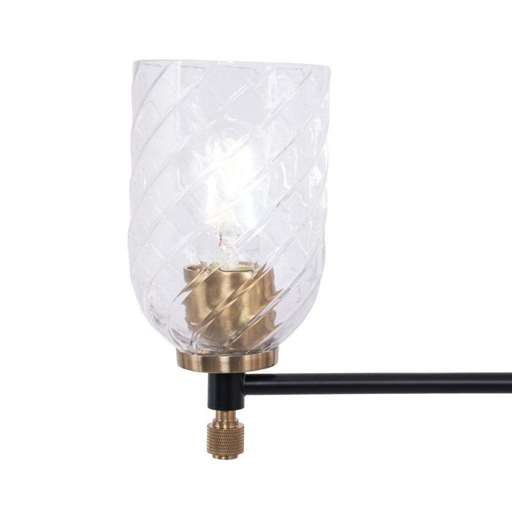 Council  Light Chandelier in Flat Black/Satin Brass (Clear Swirl Texture Glass)