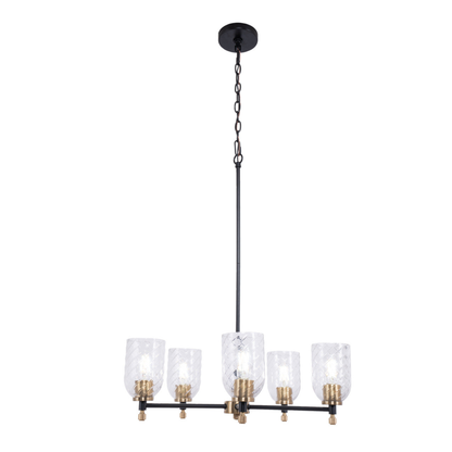 Council 5 Light Chandelier in Flat Black/Satin Brass (Clear Swirl Texture Glass)