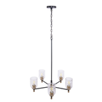 Council  Light Chandelier in Flat Black/Satin Brass (Clear Swirl Texture Glass)