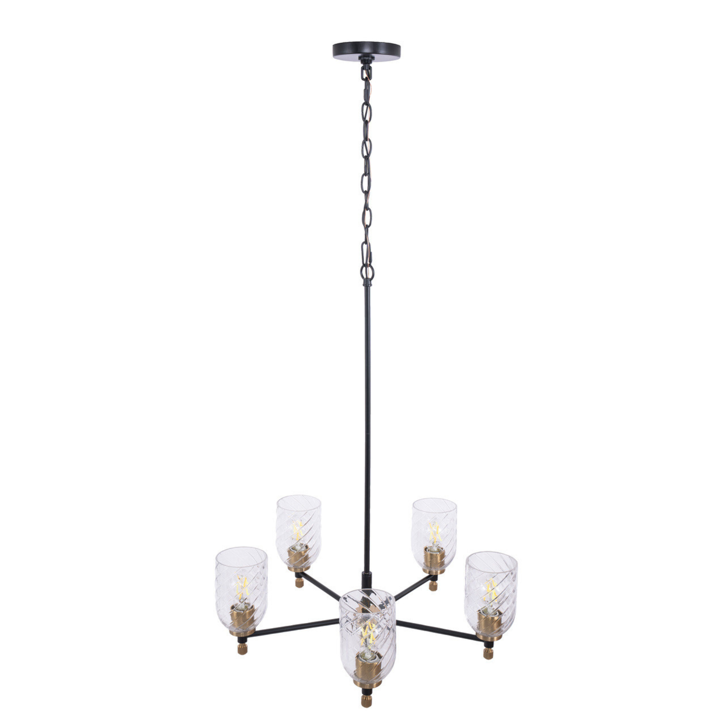 Council 5 Light Chandelier in Flat Black/Satin Brass (Clear Swirl Texture Glass)