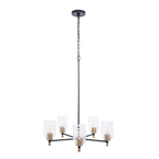Council  Light Chandelier in Flat Black/Satin Brass (Clear Swirl Texture Glass)
