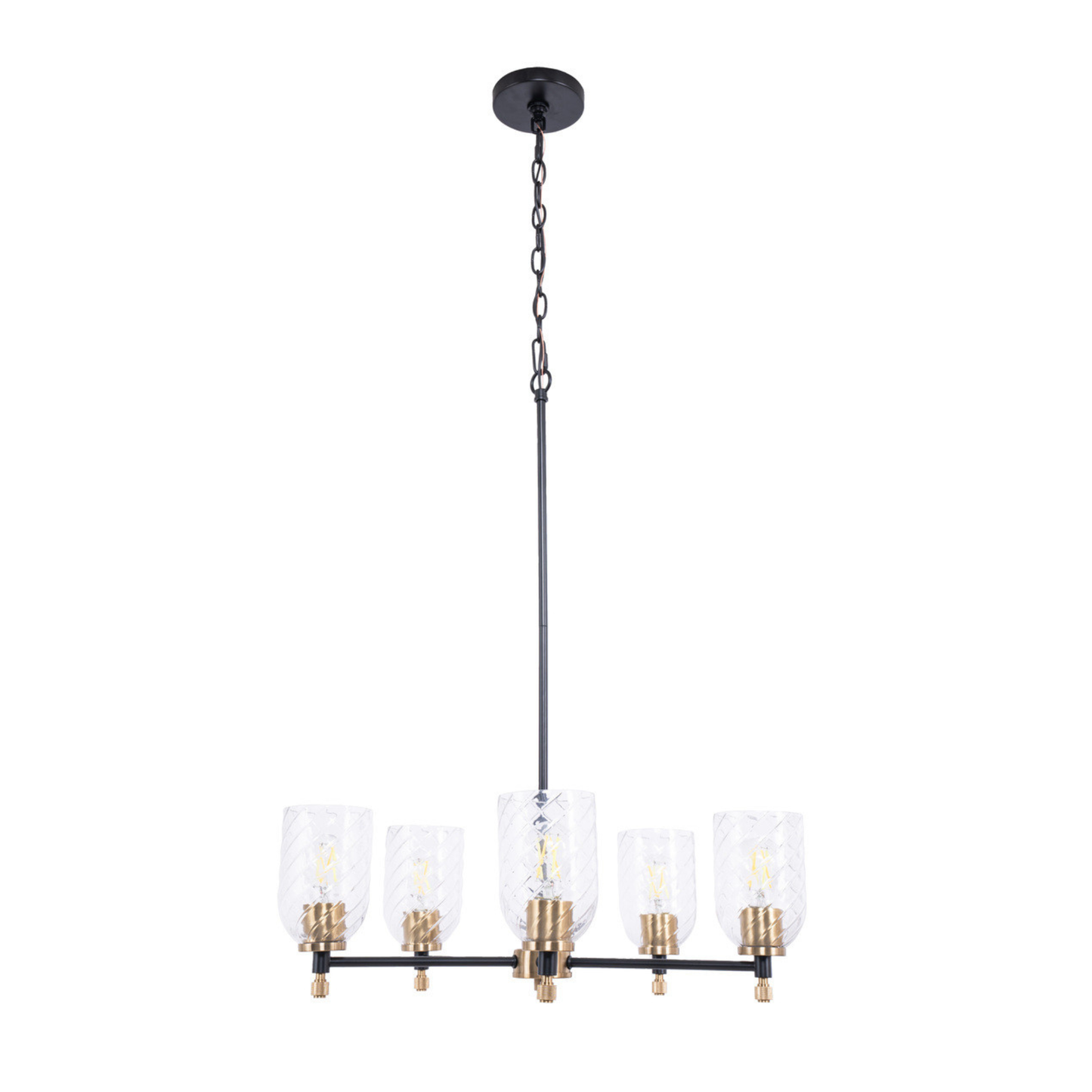 Council 5 Light Chandelier in Flat Black/Satin Brass (Clear Swirl Texture Glass)