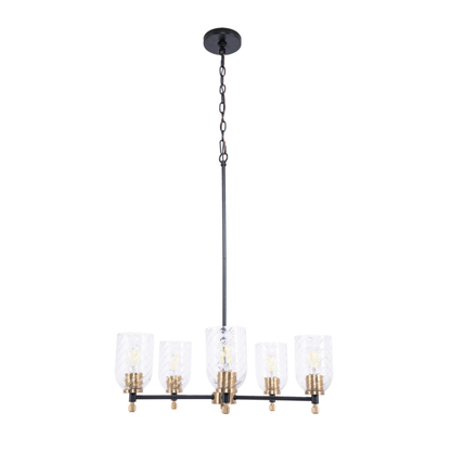 Council 5 Light Chandelier in Flat Black/Satin Brass (Clear Swirl Texture Glass)