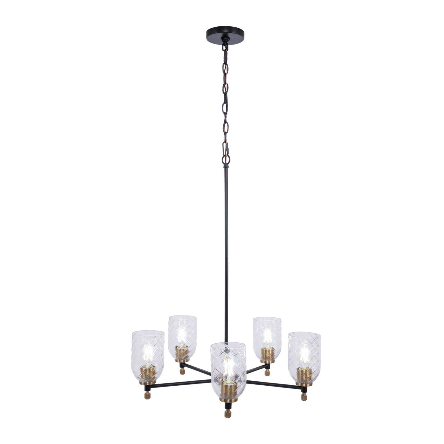 Council 5 Light Chandelier in Flat Black/Satin Brass (Clear Swirl Texture Glass)