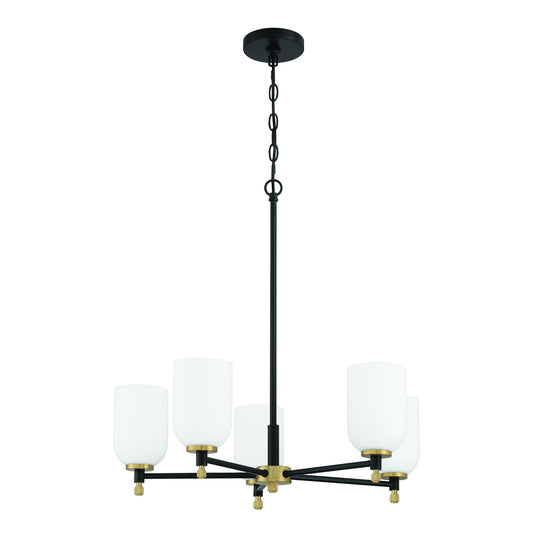 Council 5-Light Chandelier in Flat Black and Satin Brass
