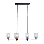 Council 6 Light Island in Flat Black/Satin Brass (Clear Swirl Texture Glass)
